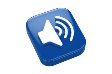 Poster - A 3D rendered blue square button with a speaker icon and sound waves, symbolizing audio. background removed