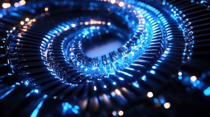 Fototapete - Abstract swirling blue and black metallic spiral.