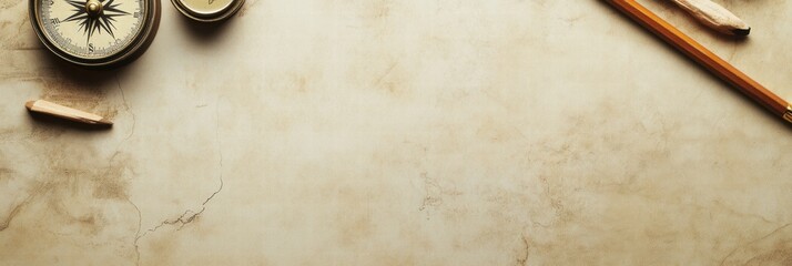 Poster - Vintage map and compass with pencil on textured background for creative projects and exploration themes. Generative AI