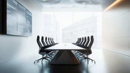 Corporate group in a sleek digital meeting space. Featuring smart displays and interactive technology