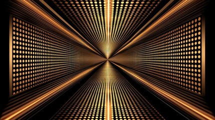 Wall Mural - abstract gold and black tunnel with light streaks and dot matrix walls.