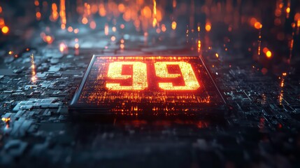 Aufkleber - Glowing number ninety-nine on a circuit board.