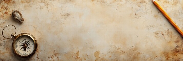 Poster - Vintage map with compass and pencil, perfect for adventure planning and exploration. Generative AI