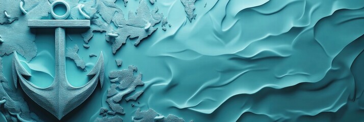 Poster - Artistic representation of an anchor against a textured nautical map with a blank space for text. Generative AI
