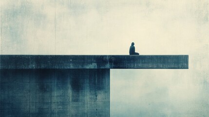 Poster - Lone figure reflecting on a foggy bridge at dawn, exploring the depths of solitude and contemplation. Generative AI
