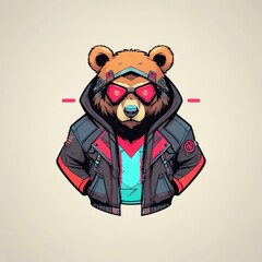 Sticker - Cyberpunk Bear:  A Futuristic Grizzly in a Leather Jacket