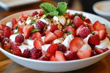 Canvas Print - Berry yogurt salad with granola for a nutritious breakfast