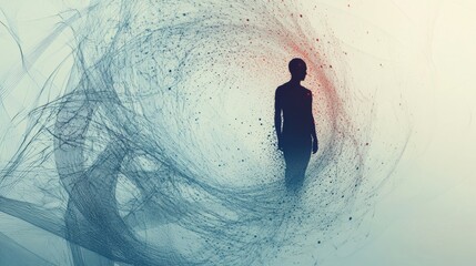 Aufkleber - Human silhouette immersed in abstract whirlwind representing feelings of loneliness and isolation in a creative artistic depiction. Generative AI