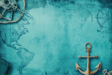 Aufkleber - Nautical map with anchor and historical maritime elements in a serene blue background with ample space for text. Generative AI