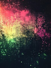Fototapete - Glowing abstract mosaic with pixelated elements creating a vibrant digital atmosphere in multicolored hues. Generative AI