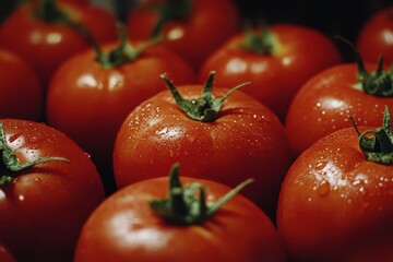 Canvas Print - Cluster of ripe tomatoes on a table ideal for salads close up