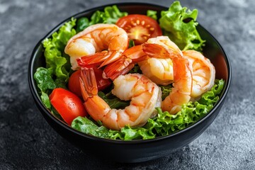 Wall Mural - Healthy shrimp salad with greens and tomatoes for weight loss