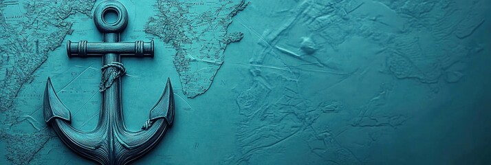 Poster - Anchor resting on a nautical map with ample space for text and design elements in a creative layout. Generative AI