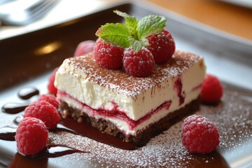 Wall Mural - Summer dessert featuring raspberries and mascarpone