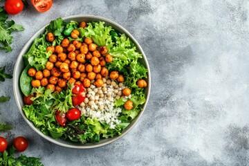 Poster - Top view of salad featuring roasted chickpeas and grilled pumpkin with space for text