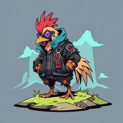 Sticker - Cyberpunk Rooster: A Futuristic Farmhand