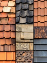 Leinwandbilder - Diverse roof coverings showcasing various materials and textures from traditional to modern styles. Generative AI