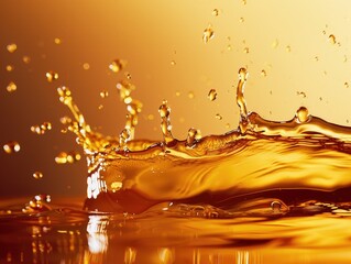 Wall Mural - Yellow oil splashing in close-up, with drops forming a pattern