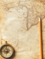 Poster - Exploring vintage maps with compass and pencil for adventure and planning in distant lands. Generative AI