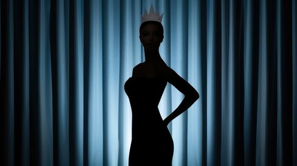 Wall Mural - A stunning portrait of a beauty contestant in a dazzling gown, crowned with sparkle under dramatic studio lighting.