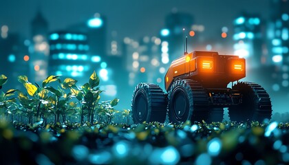 Poster - A vision of automated farming, where robots plant, irrigate, and harvest crops efficiently with the help of advanced agricultural technology and AI