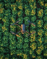 Aufkleber - An agricultural landscape transformed by robot farmers, utilizing automated systems, drones, and AI to revolutionize the farming process and enhance productivity