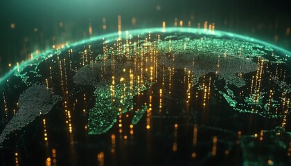 Poster - A futuristic concept of global network connectivity on Earth, with glowing digital lines and data streams connecting continents, symbolizing cyber technology