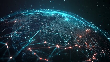 Aufkleber - A global network on Earth with glowing data pathways and connected digital nodes, illustrating the power and reach of modern cyber technology and data transfer