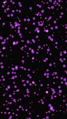 Poster - Vertical video with Soft purple glowing bokeh light particles scattered on a dark black background, creating a dreamy atmosphere