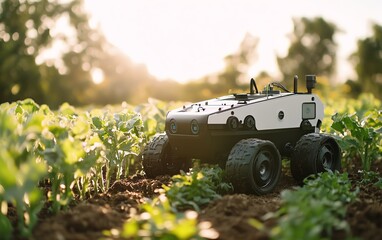 Poster - A robotic farming system featuring autonomous machines and AIpowered tools transforming agriculture with precision planting, watering, and harvesting