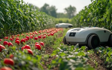 Poster - A robotic farming system featuring autonomous machines and AIpowered tools transforming agriculture with precision planting, watering, and harvesting