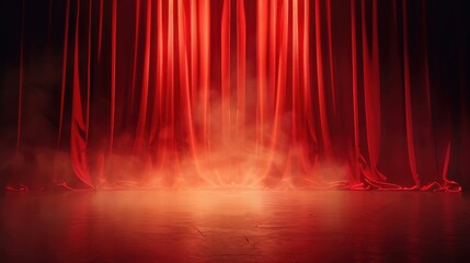 Wall Mural - a dramatic stage set awaits, draped in rich red, adorned with gold frames, and shrouded in mysteriou