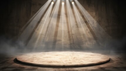 Wall Mural - an empty stage, alive with swirling smoke and bright lights, creates a mystic vibe for a stunning pe