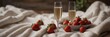 © Kingphet - Champagne flute with sparkling drink near strawberries on a cozy blanket,  refreshment, beverage,  elegant
