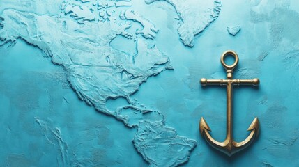 Poster - Nautical anchor placed alongside a textured map of North America with room for creative text and design elements. Generative AI