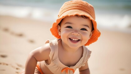 Portrait of a little smiling child at the beach