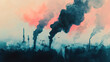 © Oleksandr - An abstract representation of smoke billowing from a factory, morphing into dark shapes that depict wildlife struggling against air pollution, emphasizing the impact on nature.