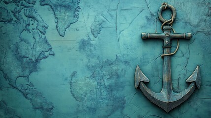 Aufkleber - Nautical anchor placed against a textured map background with ample space for adding text or design elements. Generative AI