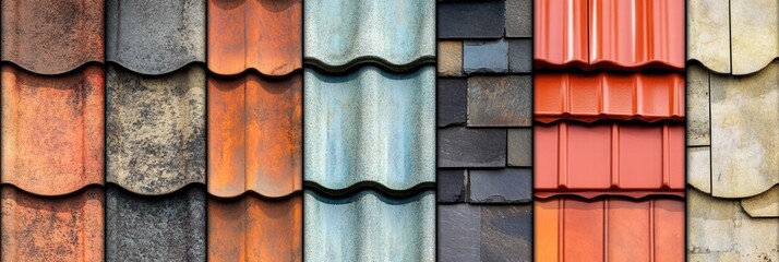 Leinwandbilder - Varied roof coverings displayed in a collage with different textures and colors. Generative AI