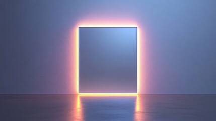 Wall Mural - Glowing neon frame around a blank rectangle.