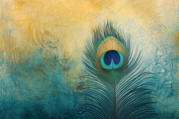 Aufkleber - Close up view of a single peacock feather highlighting intricate textures with vibrant colors and ample copy space for design. Generative AI