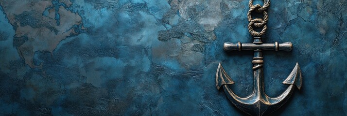 Poster - Nautical anchor on a textured map background with ample copy space for text placement. Generative AI