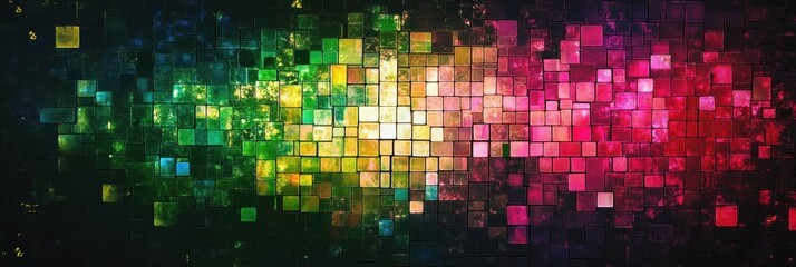 Aufkleber - Glowing mosaic artwork with vibrant pixelated elements in an abstract arrangement. Generative AI