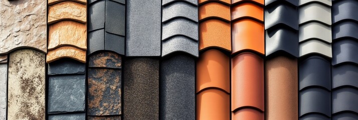 Leinwandbilder - Variety of roofing materials showcasing textures and colors in a comprehensive collage format. Generative AI