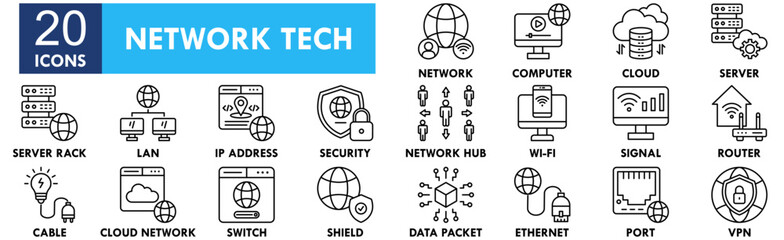 network technology icon collection set. containing design tech, technology, digital, background, net