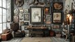 © bulegendut - Vintage room interior with antique maps, clocks, and furniture.