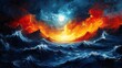 © Enggal Pitoyo - Abstract fiery and icy seascape with a full moon.