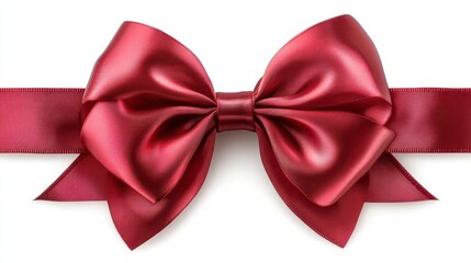 Wall Mural - Red satin ribbon bow isolated on white background.