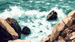 © Thiago - Coastal rocks, dramatic seascape, ai photo, stunning scenery, ocean, waves, erosion. Seafoam. Illustration