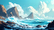 © Thiago - Coastal rocks, dramatic seascape, ai photo, stunning scenery, ocean, waves, erosion. Seafoam. Illustration